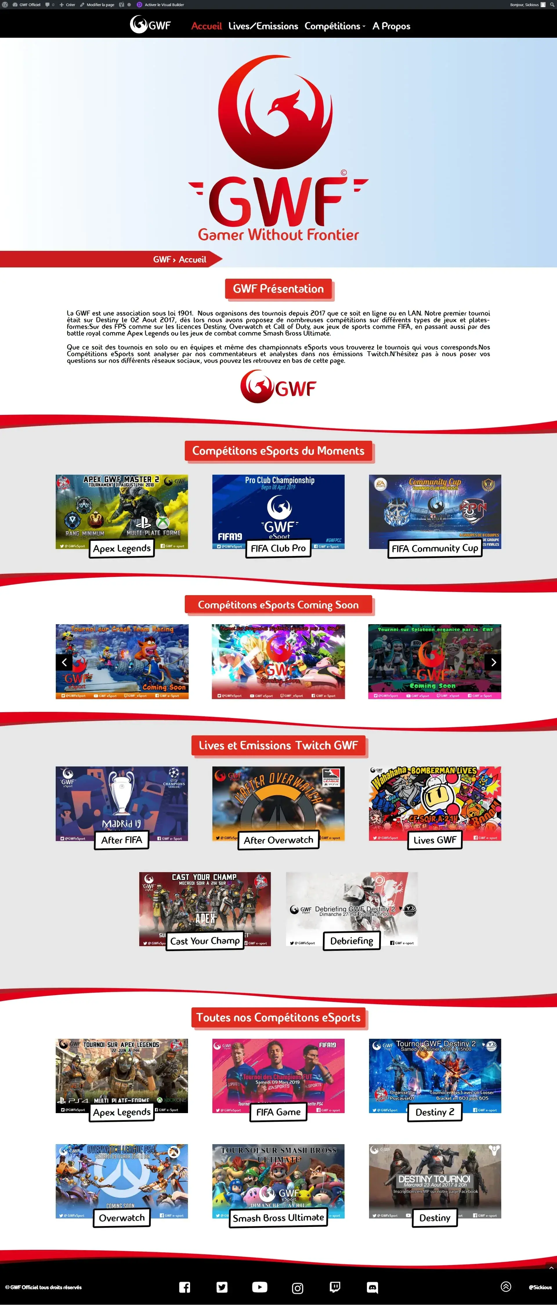 Conception site web GWF eSport, vue défilante — Sickious